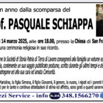 MONDRAGONE – In ricordo del Prof. Pasquale Schiappa: domani la messa presso la Chiesa di San Francesco